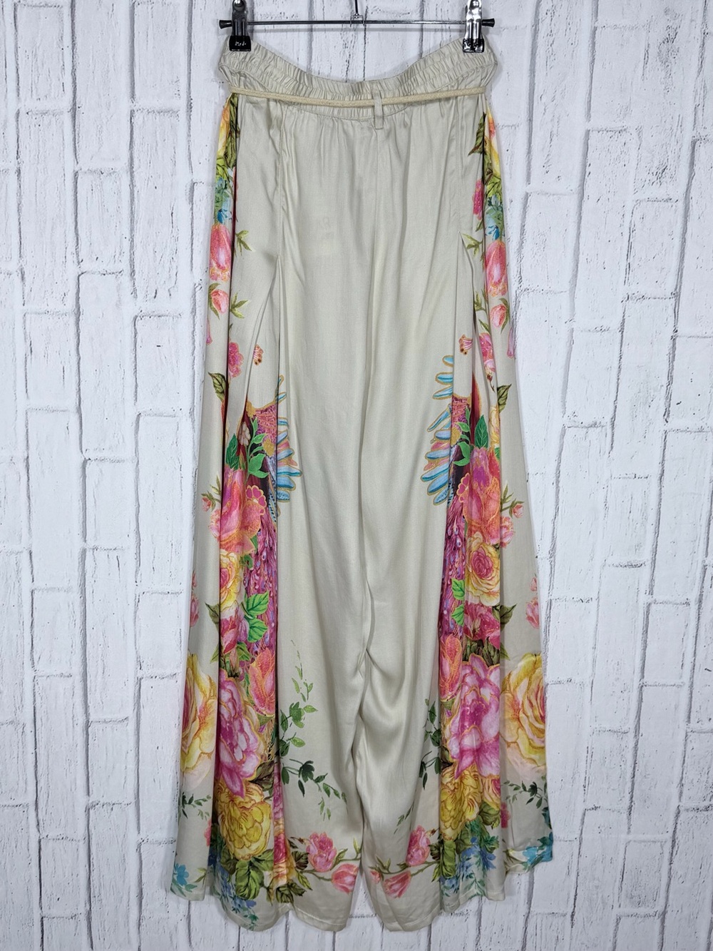 🌸 Aratta Earth Angels Floral Wide Leg Pants Beige Peacock NWT Size M - Picture 3 of 8